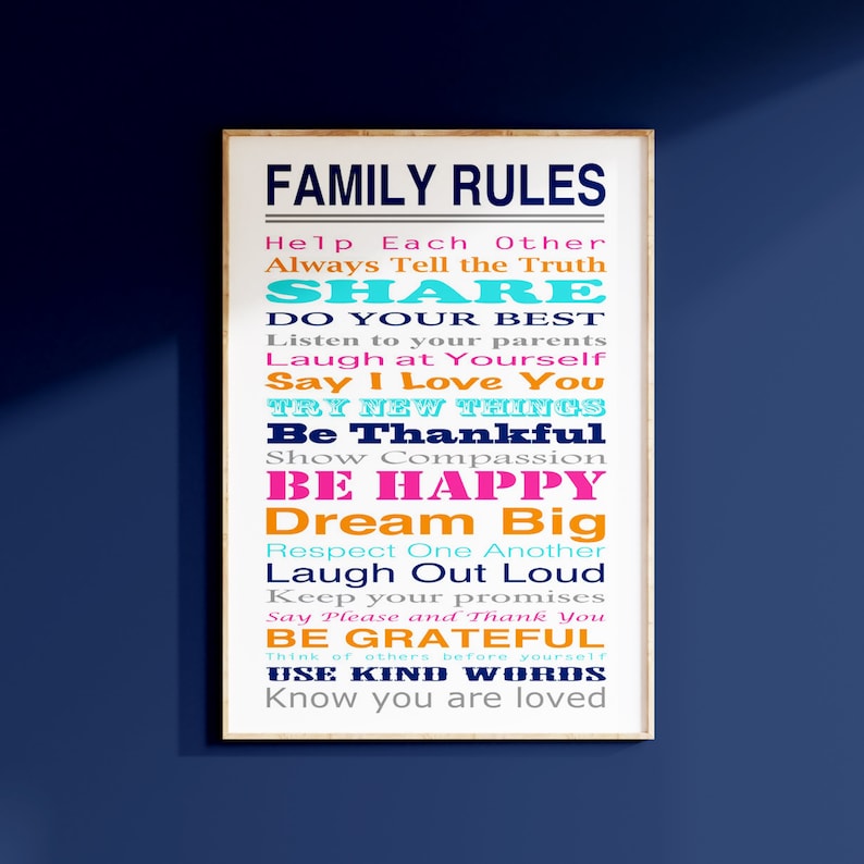 Family Rules, House Rules, Family Rules Sign, Family Quote, Playroom Rules, Foyer Decor, Family Decor, Kids Wall Art CHOOSE YOUR COLORS image 1