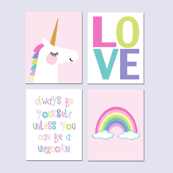 Unicorn Bedroom Decor Unicorn Wall Decor Unicorn Pictures For Girls Room Unicorn Art Rainbow Set Of 4 Unicorn Canvas Art Unicorn Prints