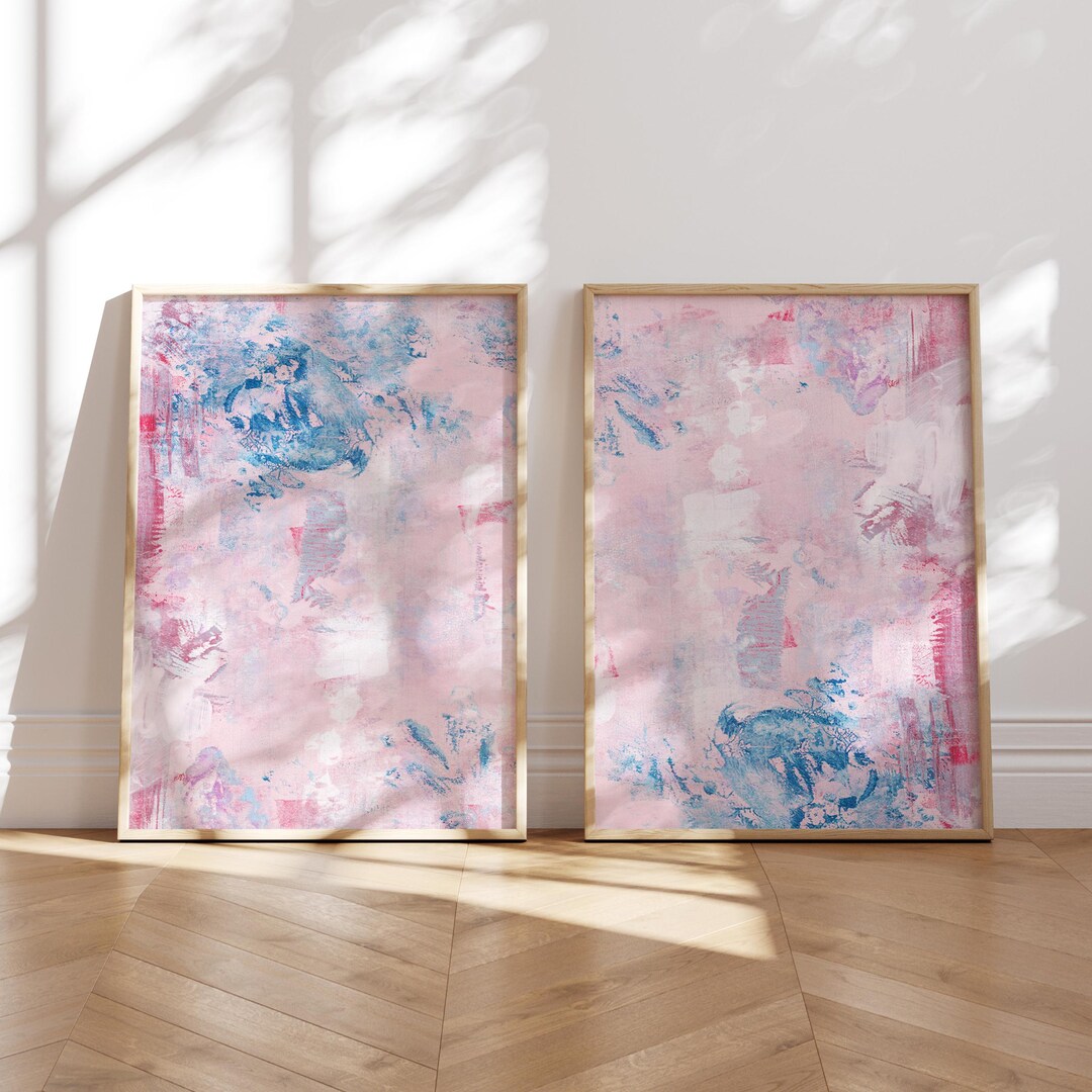 Blush Pink and Blue Abstract Art Print Set of 2 - Teen Girl Bedroom ...