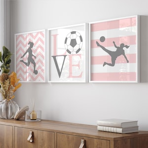 Soccer Room Decor for Girls, Soccer Prints for Girls Room Decor, Soccer Bedroom Decor, Girls Soccer Wall Decor, Set of 3 PRINTS OR CANVAS