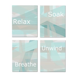 Abstract Art for Bathroom Decor, Modern Bathroom Art Modern Bathroom Decor, Relax Soak Unwind Prints, Set of 4 Bathroom Prints or Canvas