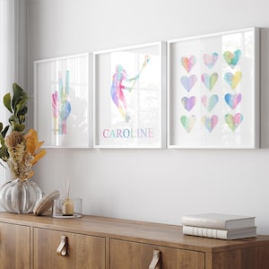 Lacrosse Wall Art, Lacrosse Artwork Girls Room Decor, Personalized Lacrosse Art Prints, Lacrosse Gift, Set of 3 Lacrosse PRINTS OR CANVAS