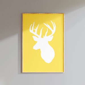 Deer Silhouette Print - Deer Wall Art - Deer Nursery Art - Deer Nursery Decor - Deer Print - CHOOSE YOUR COLORS - Soft Yellow, Gray and More