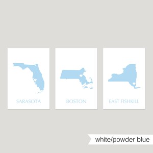 Decorazioni rosa per dormitorio femminile, poster per la stanza del dormitorio, stampe con lo stato della stanza per le ragazze del dormitorio universitario, set di 3 stampe o tele per la stanza del dormitorio white/powder blue