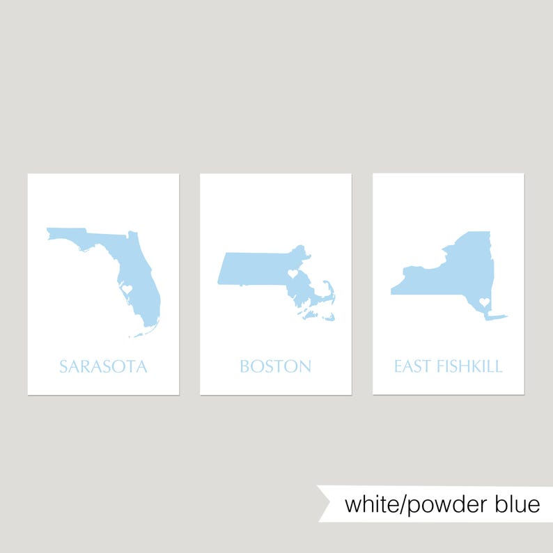 Decorazioni rosa per dormitorio femminile, poster per la stanza del dormitorio, stampe con lo stato della stanza per le ragazze del dormitorio universitario, set di 3 stampe o tele per la stanza del dormitorio white/powder blue