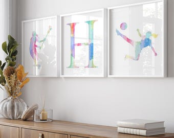 Girly Sports Art Prints, Sporty Room Decor, Girls Sports Room Decorations, Girls Soccer Art, Lacrosse Art Girls Set of 3 Girls Sports Prints