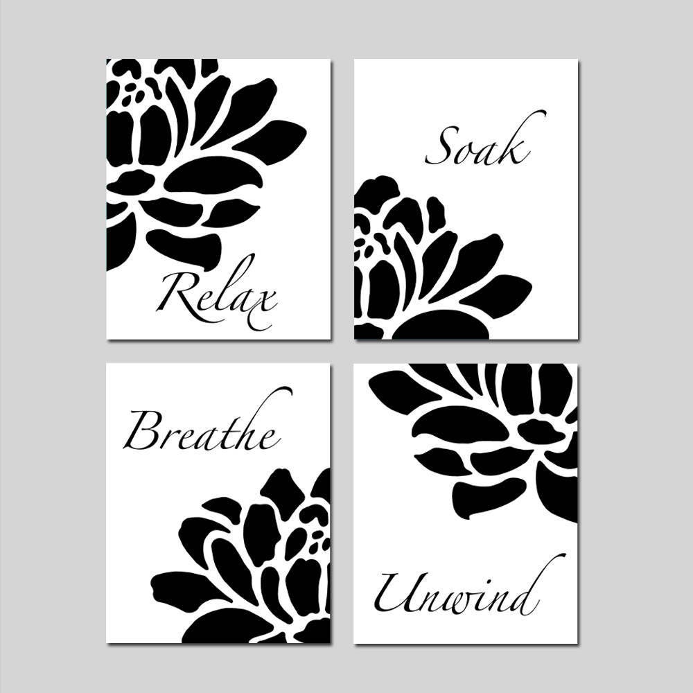 Bathroom Art Black and White Bathroom Decor Adult Bathroom Art Relax Soak Unwind Bathroom Wall ...