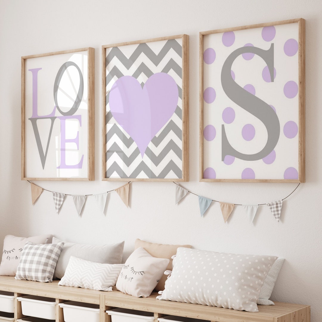 Baby Girl Nursery Decor, Set of 3 Prints for Girls Room Decor Purple ...