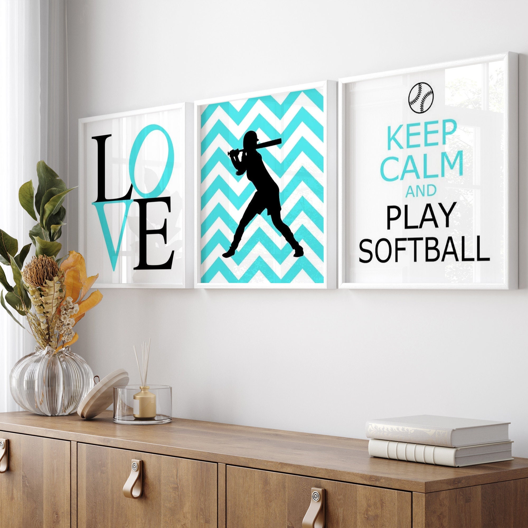 I Love Softball Fabric, Wallpaper and Home Decor