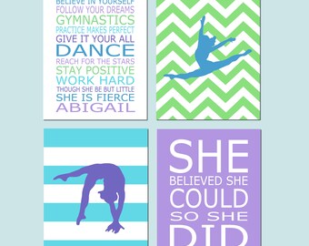 Gymnastics Wall Art, Gymnastics Room Decor, Dance Wall Art, Gymnastics Bedroom Art, Gymnast Room Decor, Set of 4 Gymnastics CANVAS OR PRINTS