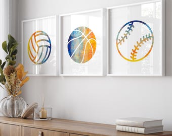 Girls Sports Decor, Teen Girl Room Decor, Colorful Sports Art, Set of 3 PRINTS OR CANVAS