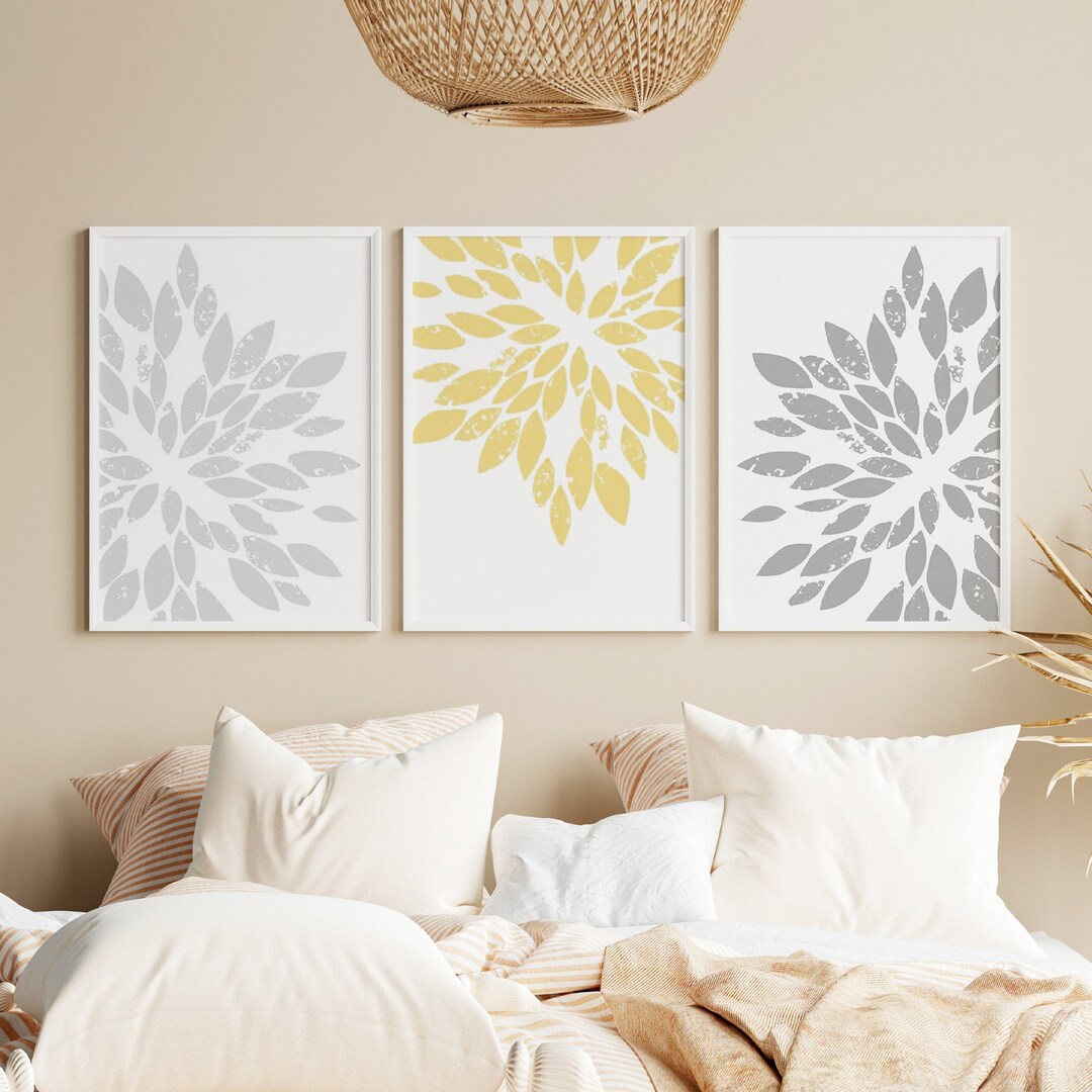 Modern Floral Burst Art Set of 3 Modern Floral Prints or Canvas Flower