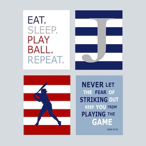 Baseball Room Decor Boy, Baseball Wall Art for Boys Room, Tween Boy Room Art, Baseball Decor for Teens, Set of 4 Baseball PRINTS OR CANVAS