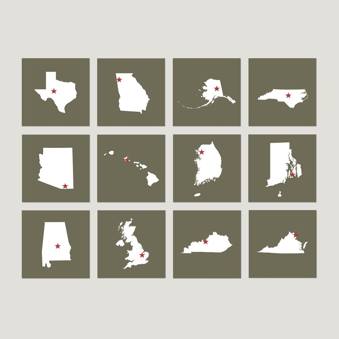 Military Family Art, State Wall Art, Military Home Decor, State Map Art