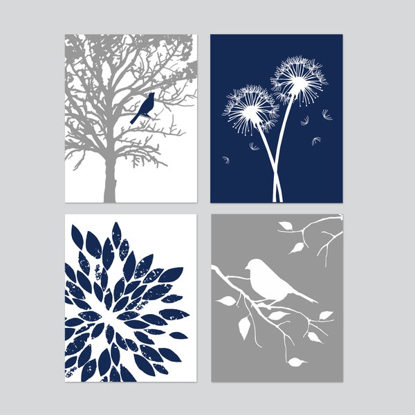 Navy Gray Wall Art Etsy