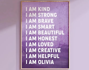 Personalized Gift for Girl, Positive Affirmations Wall Art for Girl Room Decor, Tween Girl Gift Christmas, Girl Affirmations PRINT OR CANVAS