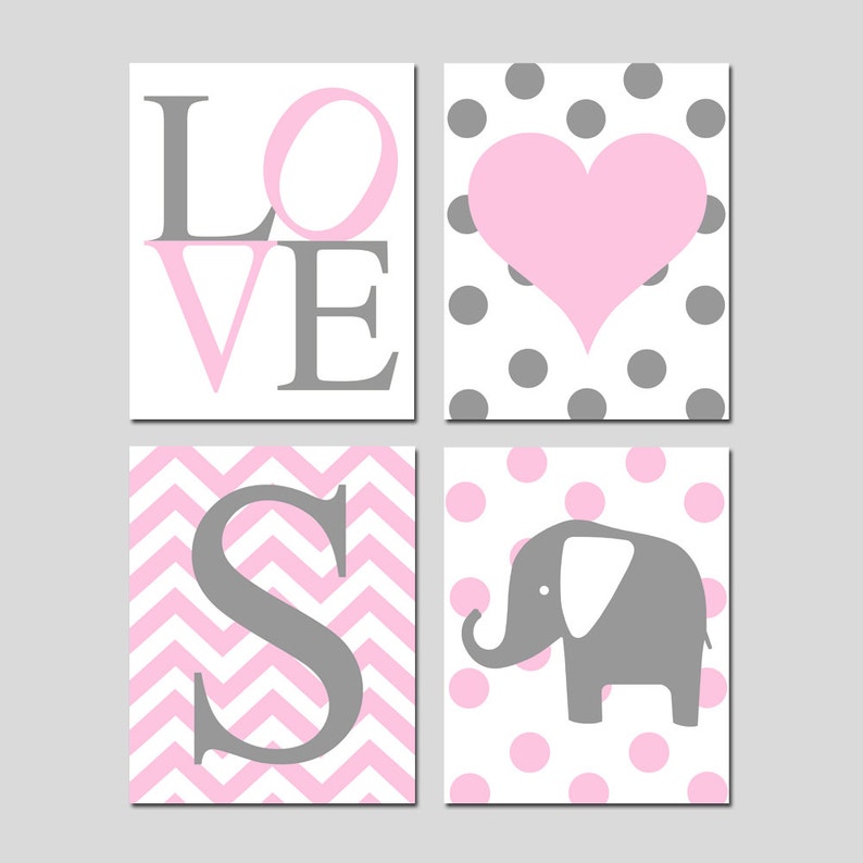 Baby Girl Nursery Wall Art Pink and Gray Set of 4 Prints Etsy
