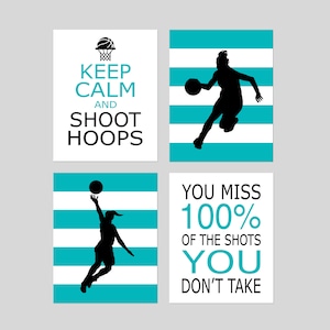 Regali di basket per ragazze, decorazioni sportive per ragazze, decorazioni murali a tema basket per ragazze, decorazioni artistiche per la cameretta di ragazze atletiche, set di 4 stampe o tele di basket