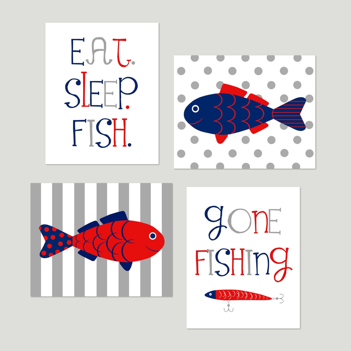 Fish Nursery Decor Fishing Nursery Art Set of 4 Boy Nursery Etsy