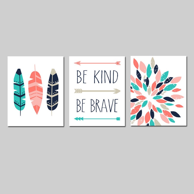 Dorm Decor Girl Teen Wall Art Tween Room Bedroom Tribal Set Of 3 Prints Choose Your Colors