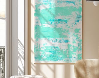 Mintgrön väggkonst, blå och grön abstrakt konsttryck eller canvas, strandhusdekor