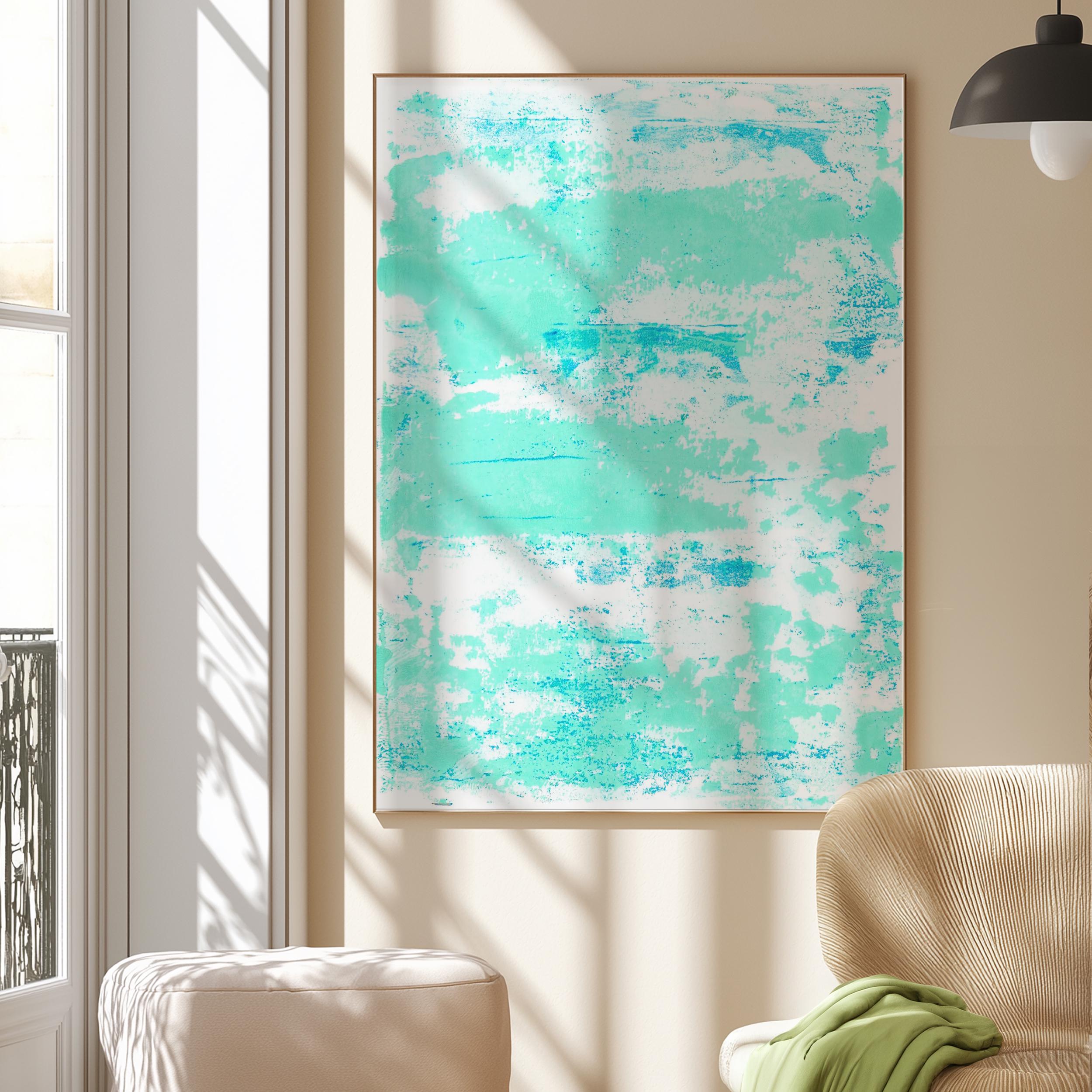 Mint Wall Art Tropical, Mint Green Abstract Art Print, Beachy Wall