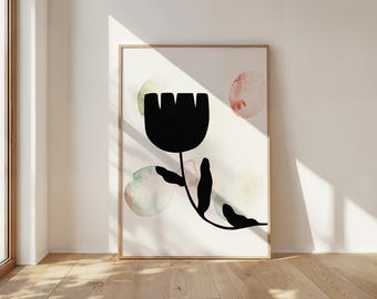 Groovy Flower Art Black and White, Abstract Floral Art Print, Watercolor Floral Art Modern, Black and White Floral Art PRINT OR CANVAS