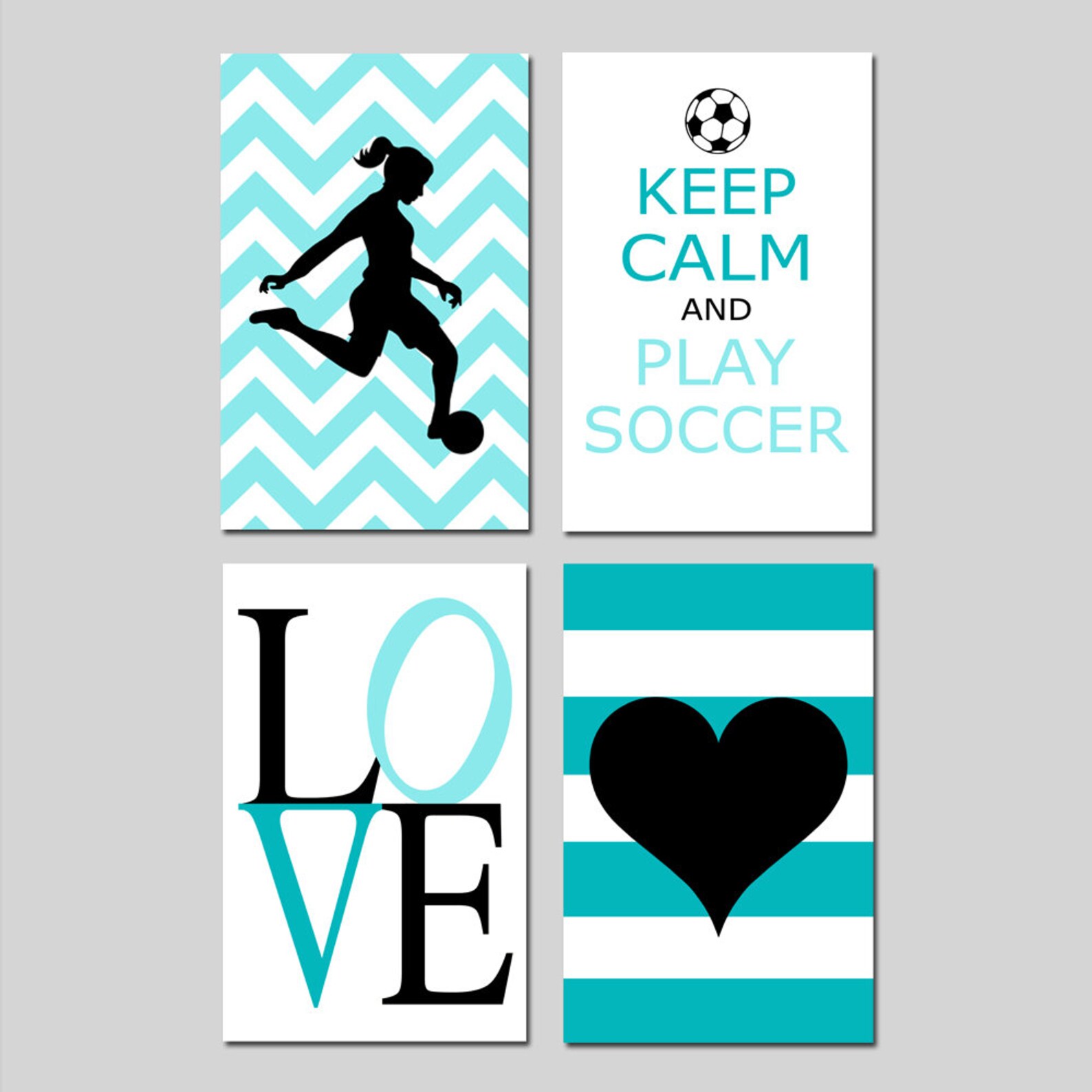 Soccer Wall Art Girl Soccer Decor Girl Set of 4 Soccer Etsy