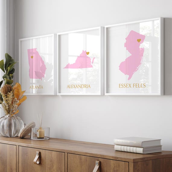 Pink Dorm Decor Girl, Roommate Dorm Decor Poster, Roomies State Prints for College Dorm Decor Girls, Set of 3 Dorm Room PRINTS OR CANVAS
