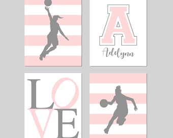Girls Basketball Decor, Girls Basketball Gift, Basketball Wall Art for Girl Room Decor Athlete, Set of 4 Girls Basketball PRINTS OR CANVAS