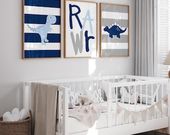 Dinosaur Nursery Decor, Dino Wall Art, Dinosaur Decor for Boys Room, Toddler Boys Bedroom Ideas, Set of 3 PRINTS OR CANVAS