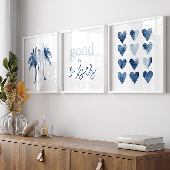 Teenage Girl Wall Art, Teen Girl Bedroom Decor Blue, Tween Girl Room Decor,  Blue Ombre Art for Girl Bedroom, Set of 3 Heart Prints or Canvas 