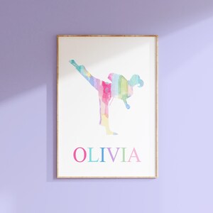Girls Karate Gift, Colorful Karate Wall Art, Girls Martial Art Poster with Name, Personalized Girls Gift, Girls Karate Art PRINT OR CANVAS