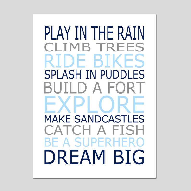 Boy Rules Nursery Wall Art Play In The Rain Build A