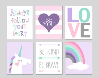 GIFTSFARM Unicorn Wall Art Set Of 6 - 8x10in Unframed Prints, Girls Room Decor, Watercolor Style - View #2