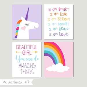 Girl Room Decor Unicorn Room Decor for Girls, Unicorn Rainbow Prints, Unicorn Wall Art, Quotes for Girls, Set of 4 Unicorn Prints or Canvas As displayed #7