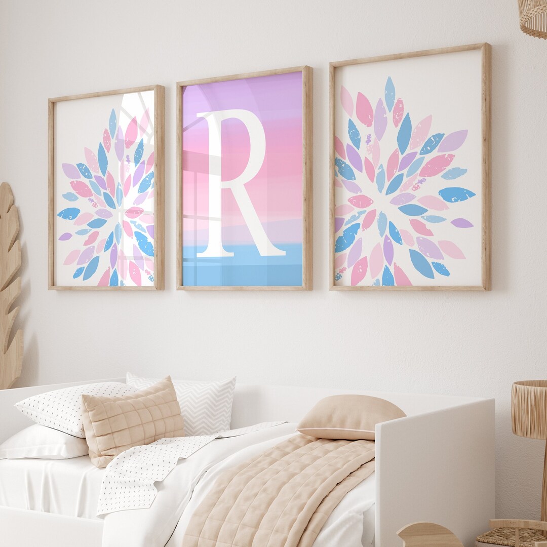 Girl Room Decor Pink Purple Blue, Modern Flower Wall Art for Girls ...