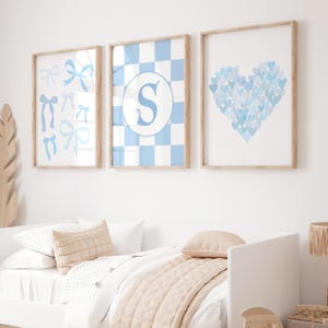 Tween Girl Room Decor Bow, Preppy Room Decor for Girls, Coquette Room Decor Set of 3 Prints or Canvas, Teen Girl Wall Art, Blue Bow Print