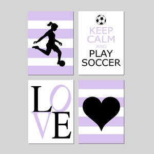 Soccer Decor for Girls - Soccer Wall Art - Girls Soccer Decor - Soccer Bedroom Art for Girls - Set of 4 Soccer Prints or Soccer Canvas Art