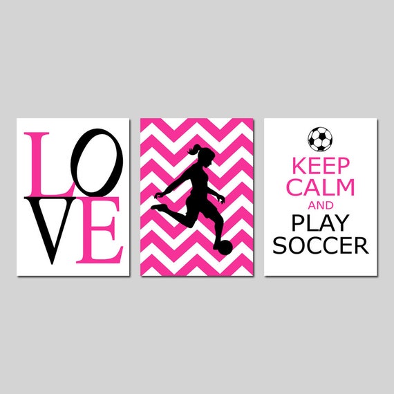 Girl Soccer Decor Girl Bedroom Decorations Soccer Wall Art For Girl Room Set Of 3 Chevron Soccer Player Soccer Quote Prints Or Canvas