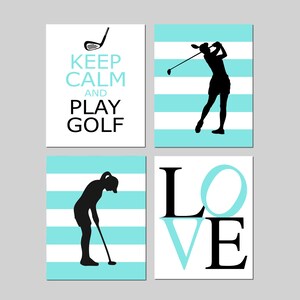 Meisjes golfdecor, meisjes golfcadeaus, kindergolfkamerdecor, golfslaapkamerdecor voor meisje golfmuurkunst, set van 4 golfprints of golfcanvaskunst