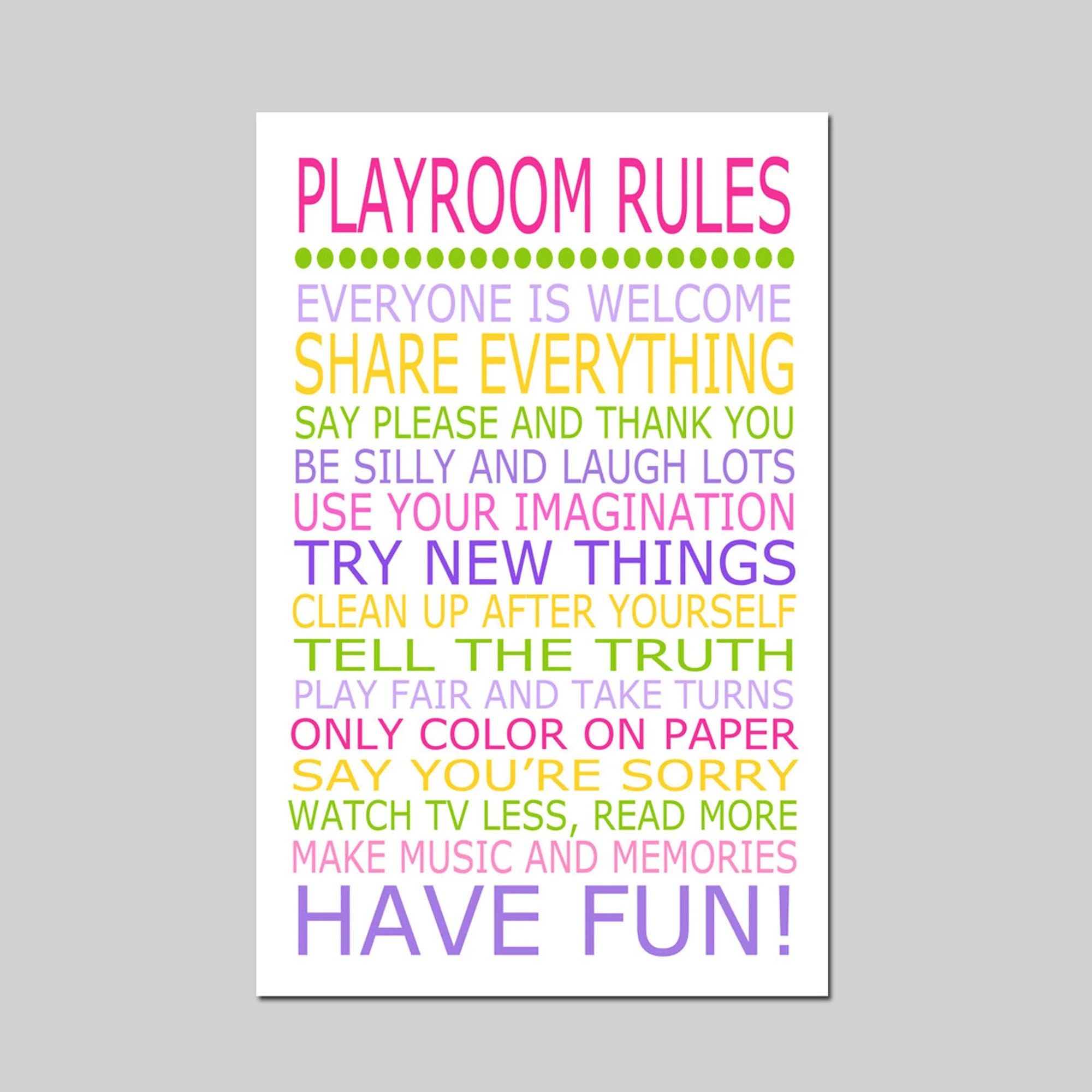 Playroom Rules Print - Playroom Rules Sign - Playroom Wall Art ...