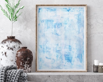 Blauwwitte abstracte kunstprint of canvas, modern muurdecor kust, lichtblauwe abstracte muurkunst