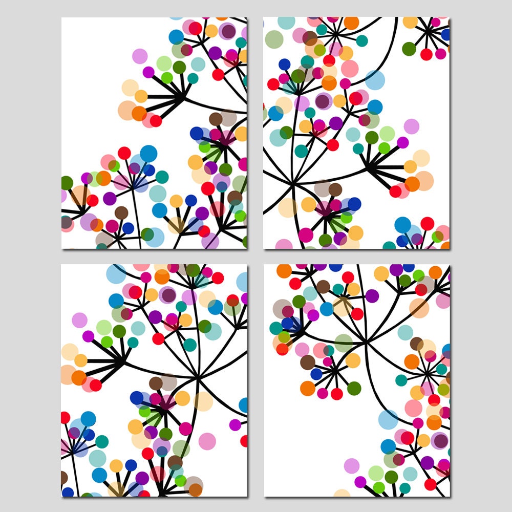 Modern Colorful Botanical Art Set of Four Prints or Canvas | Etsy