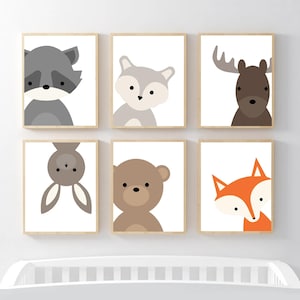 Woodland Nursery Decor Boy, Woodland Animal Nursery, Woodland Nursery Prints, Modern Woodland Nursery Art Set of 6 Woodland Prints or Canvas