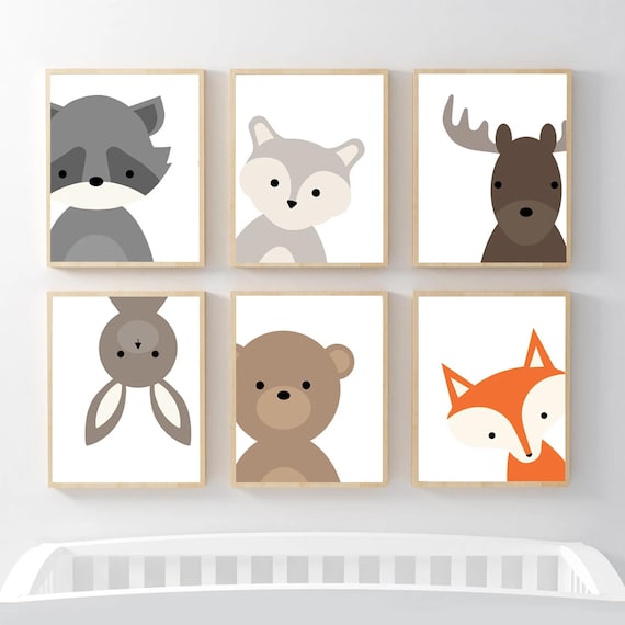 Woodland Nursery Decor Boy, Woodland Animal Nursery, Woodland Nursery Prints, Modern Woodland Nursery Art Set of 6 Woodland Prints or Canvas