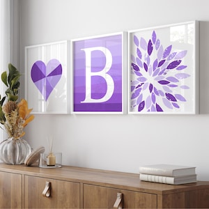 Teen Girl Wall Art Purple, Tween Girl Room Decor, Teenage Girl Artwork, Gifts for Tween Girls Bedroom, Set of 3 Purple Heart PRINTS / CANVAS