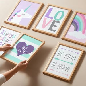 Einhorn Wandkunst Kinder, Einhorn Dekor für Mädchenzimmer, Einhorn Schlafzimmer Dekor Mädchen, 6er Set Einhorn Prints oder sechs Einhorn Leinwand Wandkunst