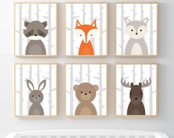 Woodland Nursery Decor Woodland Wall Art Woodland Nursery Set Woodland Animal Prints Forest Animal Nursery Decor - Set of 6 Woodland Prints