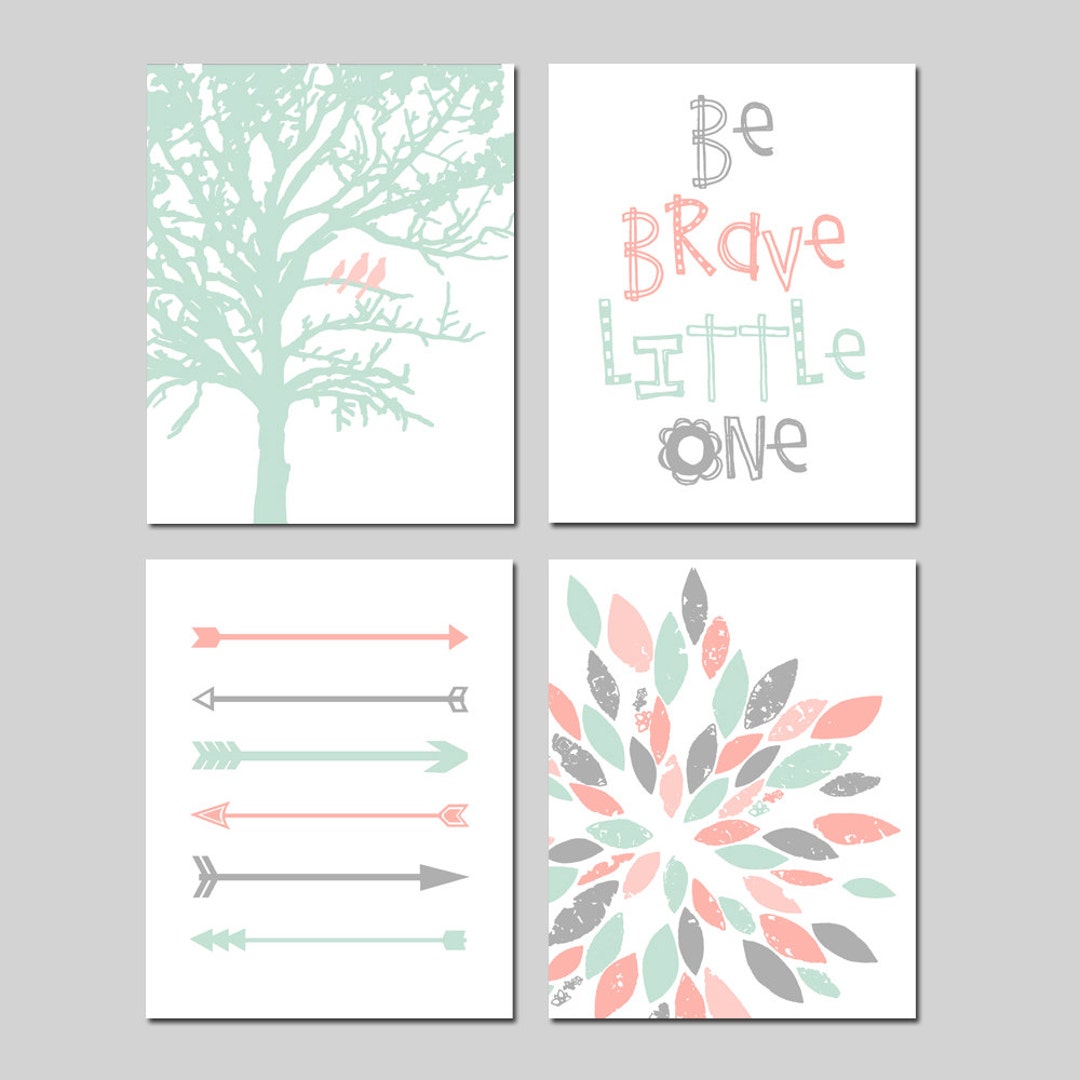 Coral and Mint Nursery Decor Baby Girl TRIBAL Arrow Nursery Etsy